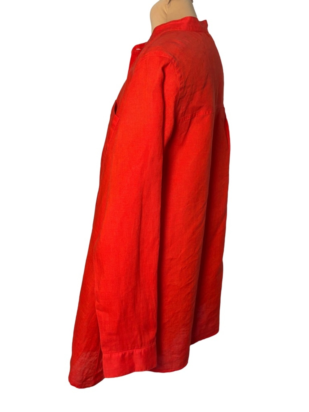 Eileen Fisher Red 100% Irish Linen Button Front Shirt Tunic Long Sleeve M - Picture 5 of 10